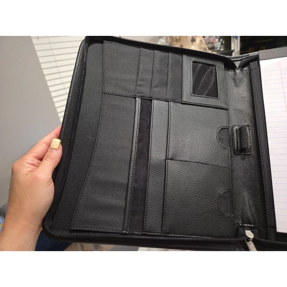 LEED'S Black Organizer Genuine Leather With Legal Pad Padfolio Portfolio B18